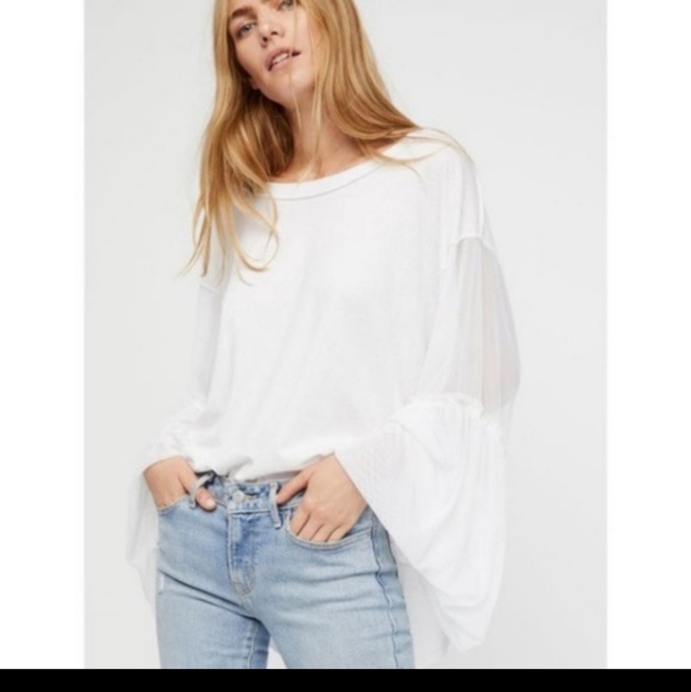 FREE PEOPLE MESH SLEEVE TOP